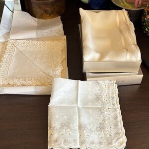 NWOT VINTAGE SET OF 4 Handkerchiefs and 1 Nordstrom 24x36 silk with satin l